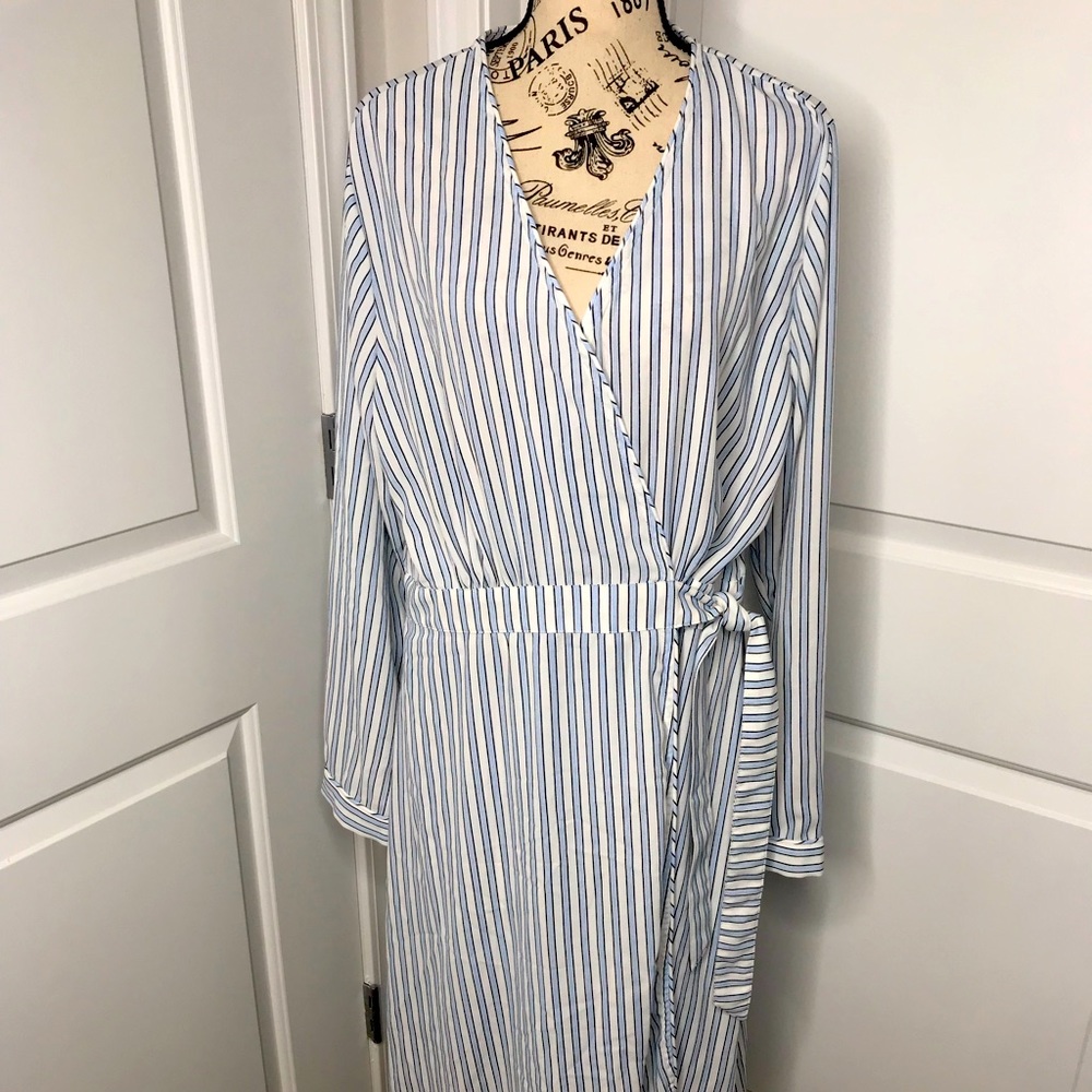 Pin Stripped Blue & White Wrap Dress